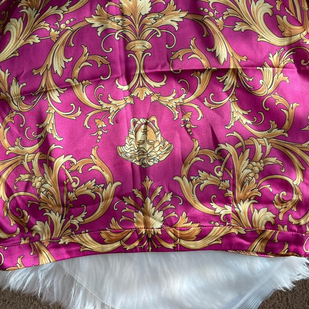 Versace Pink and Gold Baroque Mini Skirt with Blue Fringe - Picture 6 of 9